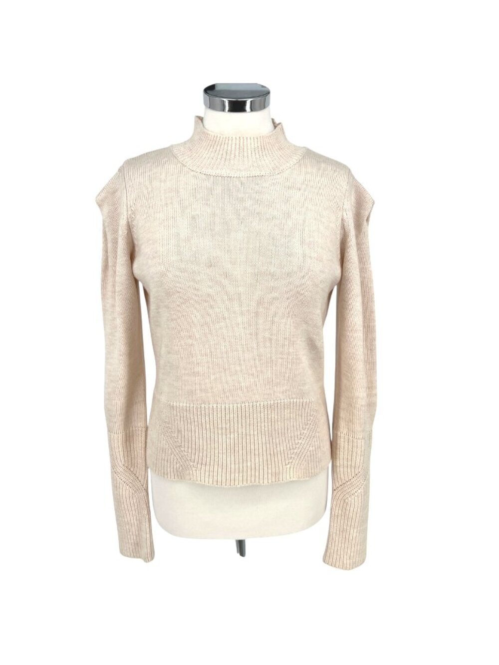 Fate Puff Sleeve High Neck Sweater Beige Cream Size Small Quiet Luxury